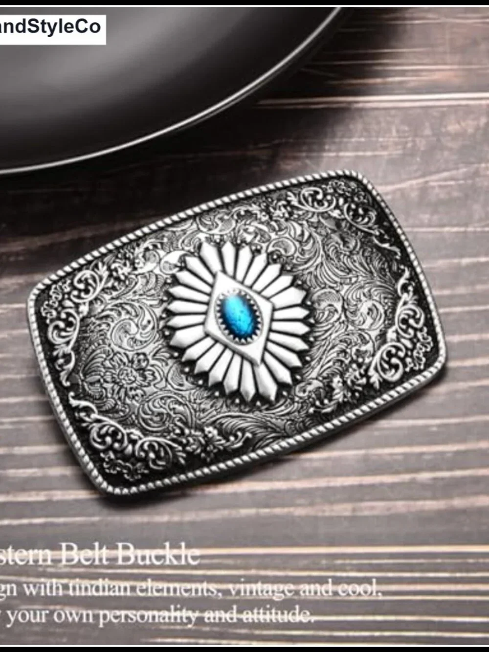 Vintage Western Cowboy Belt Buckle Turquoise Indian Style Zinc Alloy
